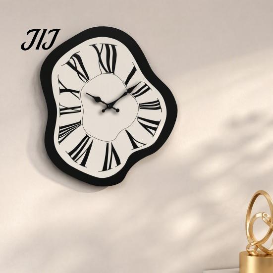 Holz-Stille-Uhr Moderne unregelmäßige Wanduhr, römische Ziffern, nicht tickend, dekorativ für Wohnzimmer, Schlafzimmer, Büro, Bauernhaus-Stil