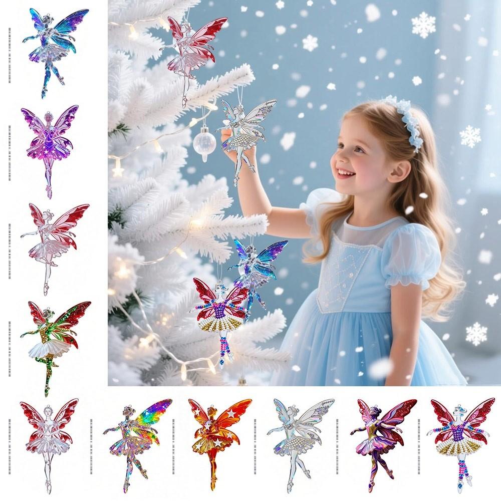 New 2D Flat Christmas Hanging Pendant Ballerina Shining Xmas Tree Hanging Ornament Simulation Acrylic Keychain Bag Charms