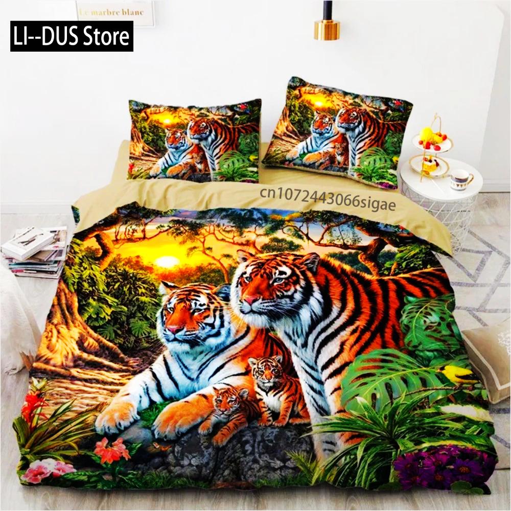 3D Animal Tigers Bedding Set 2/3PCS Soft Microfiber Queen King Twin Size Duvet Cover Set With Pillowcases Teens Boys Bed Linen