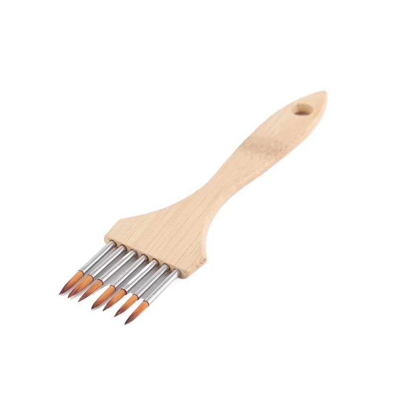 Round/Flat Multi-Tooth Comb Brush Nylon Wool Bamboo Handle Watercolor Brush Painting Supplies Art Stationery Acrylic Paint Brush