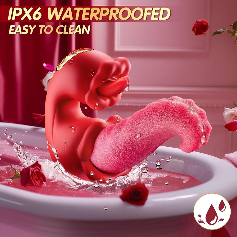 4 In 1 Adult Sex Toys Tongue Push Rose Vibrator Dildo with 10 Clitoral Licking and 10 Vibration Modes Sucking Clitoral Stimulator Female Couples Play