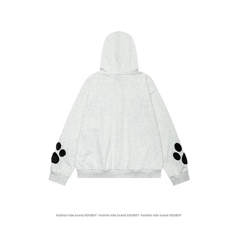 Unisex Oversized Hooded Cardigan With Embroidered Dog Motif Casual Cotton Sweatshirt Loose Fit