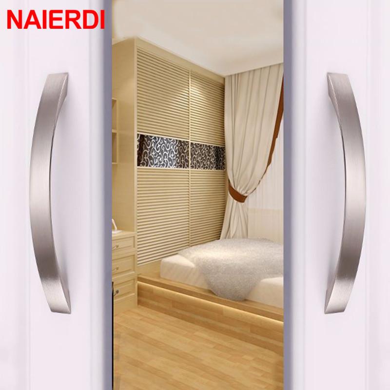 NAIERDI Aluminum Alloy Furniture Handle Brushed Silver Kitchen Door Handles Cabinet Handles Drawer Knobs Wardrobe Drawer Pulls
