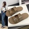 Women's Summer Soft Bottom Double Strap Sandals - Trendy Square Buckle Beach Slippers