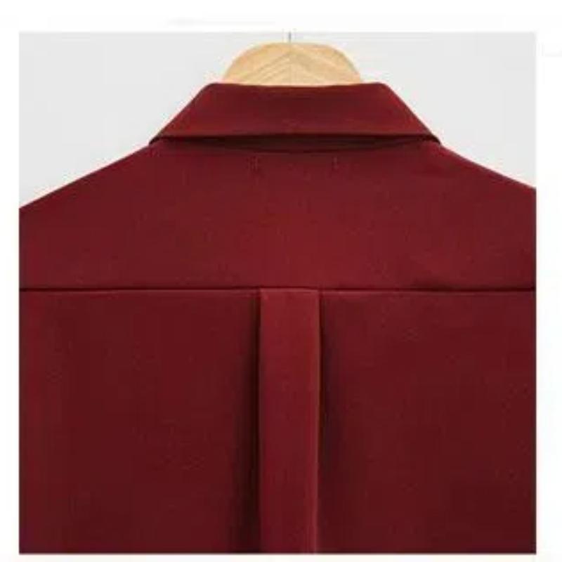 Korejské Jaro Podzim Dámské Nové Patchworkové Polo Límec Knoflík Kapsa Módní Jednobarevné Ležérní Volné S Dlouhým Rukávem Halenky Košile