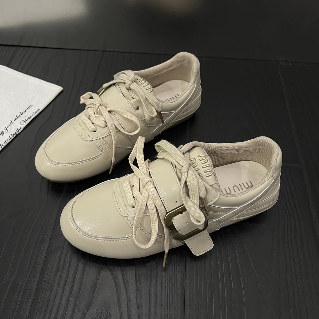 American retro German training shoes flat sole soft sole belt buckle double shoelace fashion casual British style small leather shoes single shoes 