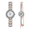 Women's Fashion Diamond Watch and Bracelet Two-Piece Set, Simple Quartz Watch Set, Rose Gold