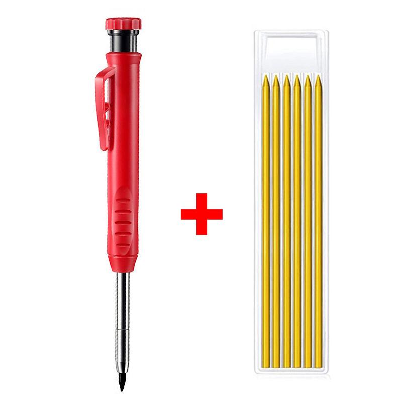 Solid Carpenter Pencil Set With 7 Refill Leads Built-in Sharpener Deep Hole Mechanical Pencil Marker Set Woodworking Marker Tool