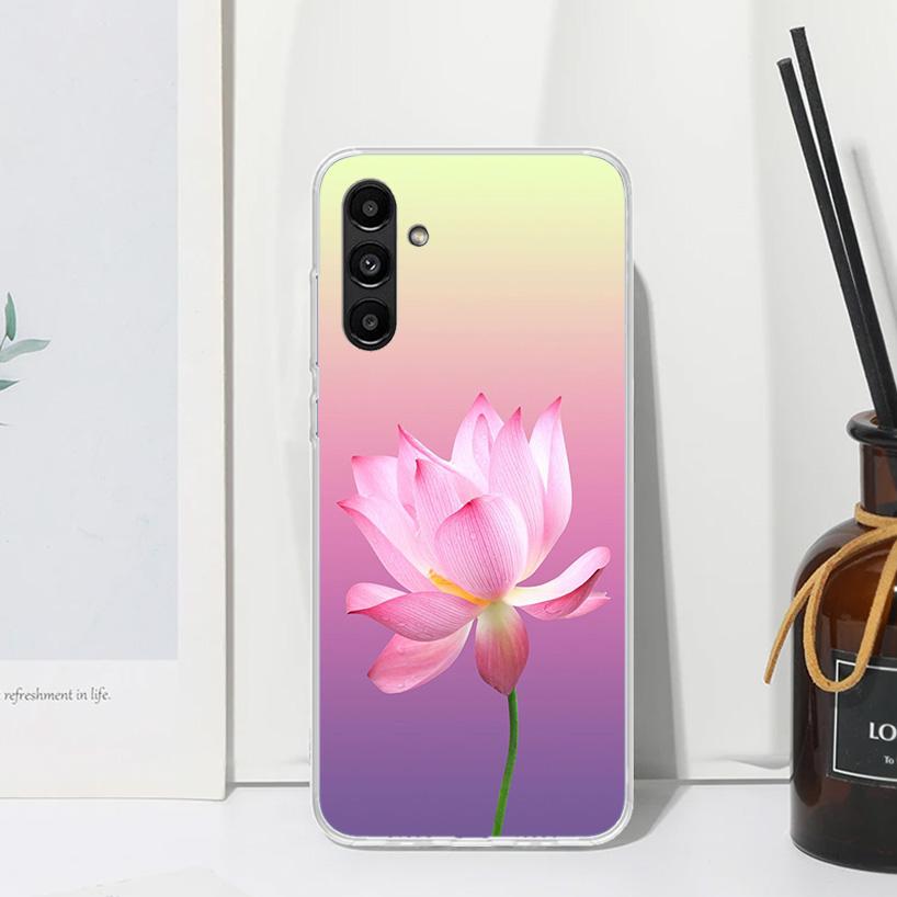 Lotus Blue White Flowers Phone Case For Samsung Galaxy A17 A37 A57 A16 A26 A36 A56 A15 A25 A35 A55 A14 A24 A34 A54 A13 A23 A33 A