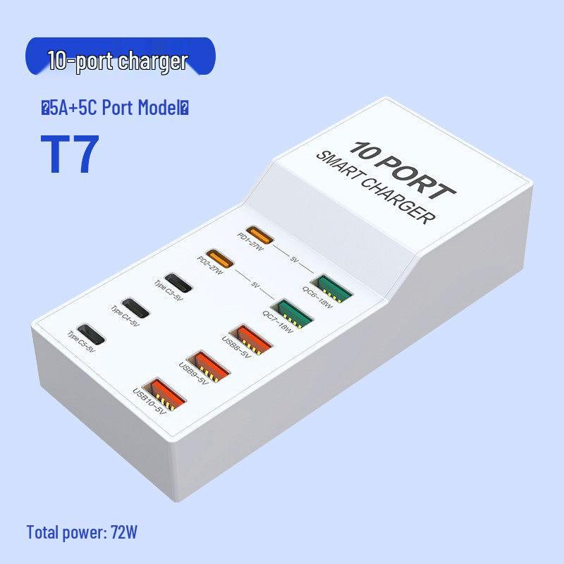 72W Inteligentna Listwa Ładowarki USB z Wieloma Portami do Szybkiego Ładowania Telefonów Android, Apple, Type-C