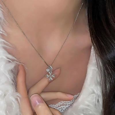 Women's Multi-Drop Cubic Cross Pendant Necklace