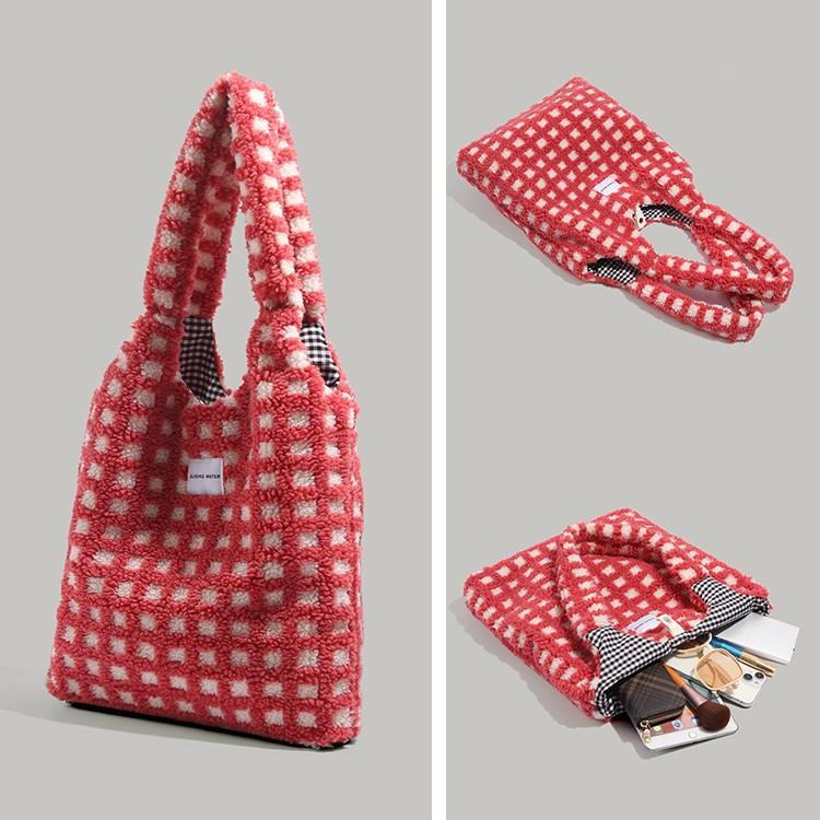 Korean Version Ins Style College Style Autumn Winter Fluffy Single Shoulder Bag for Women Cute Student Handbag Large Capacity Tote Bag Trendy
