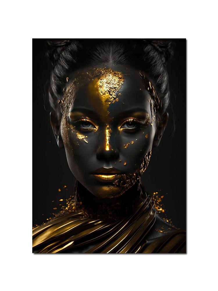 Schwarzgold Afrikanische Frau Porträt Poster Leinwand Malerei Abstrakte Wand Kunst Bild Für Moderne Wohnzimmer Dekoration