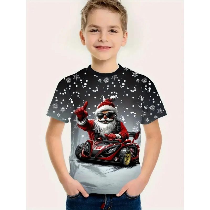 Summer Round Neck 3D Cute Cartoon Christmas Printed T-shirts Fashionable Casual Short Sleeved Children's Boy and Girl Kids Unisex T-shirts