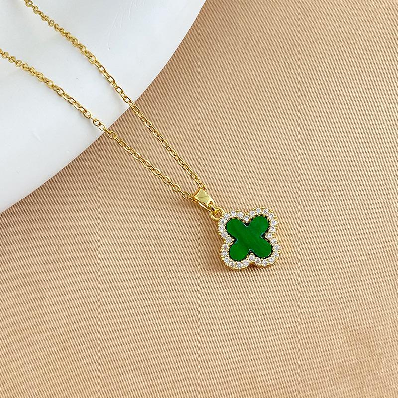 Micro inläggningar fyra blad gräs hänge halsband hög kvalitet Neckchain