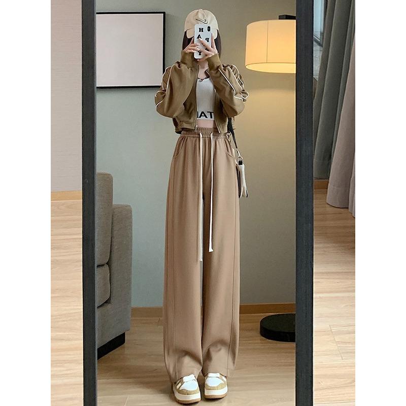 Spring and Autumn New High Waist Loose Straight Banana Pants Casual Wide Leg Pants Women's