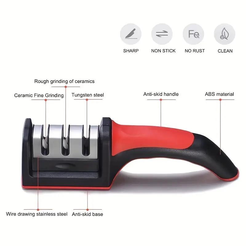 3-Stage Kitchen Knife Sharpener, Heavy-Duty Multifunctional Handheld Sharpening Tool with Non-Slip Base for Household Use