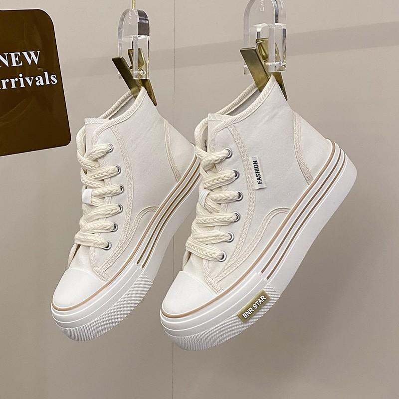 Canvas shoes women's spring and summer new wheat ears Velcro little white shoes platform sports board shoes