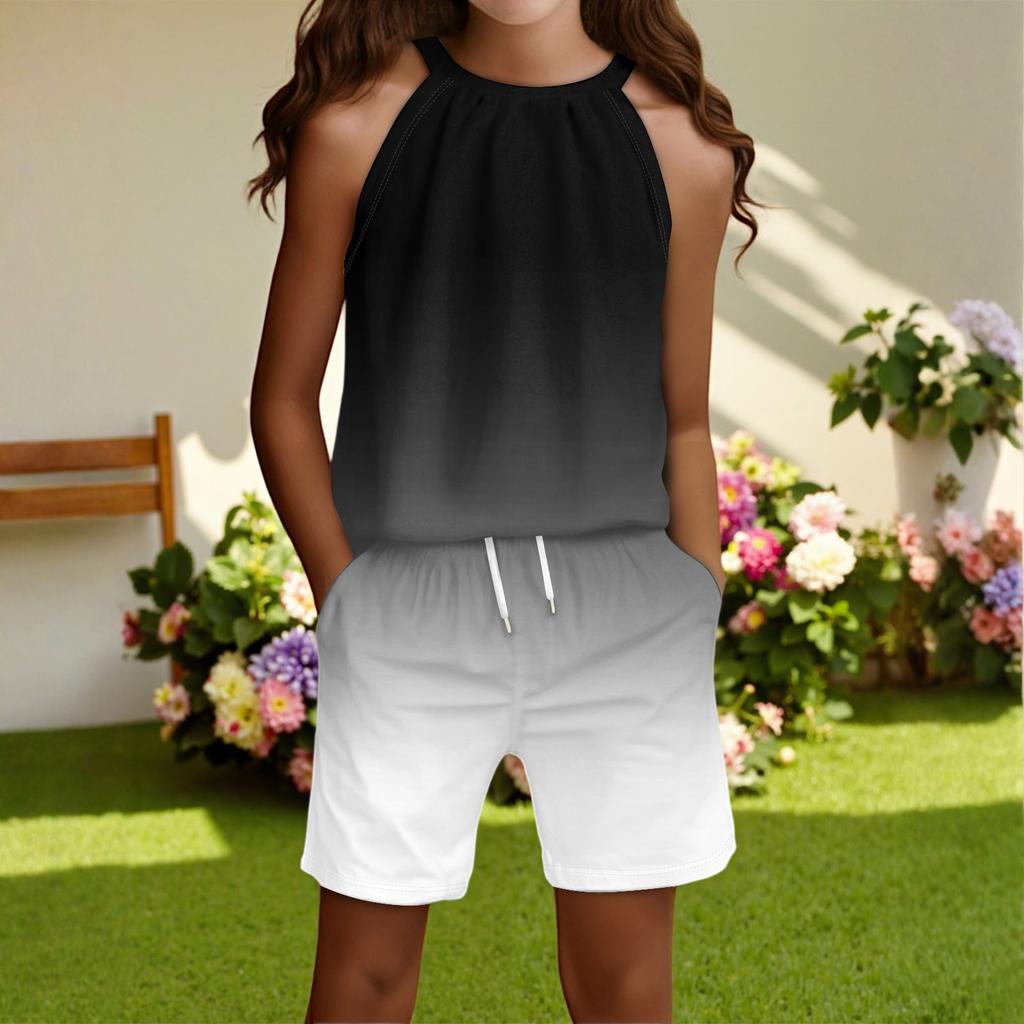 Children's Casual Fashion Round Neck Sleeveless Top Shorts Set