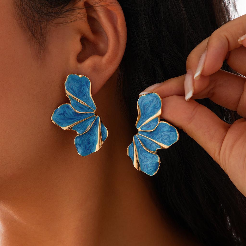 Ingemark 5 Colors Boho Oil Drip Metal Stud Earrings for Women Trendy Kpop Petal Flower Piercing Earrings Y2K Zircon Accessories