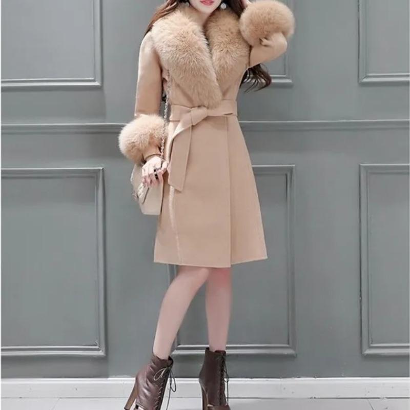 Vlněný kabát zimní kabát ženy Korejská verze samokultivace bundy s velkým kožešinovým límcem Wool-Coat Jacket Parka