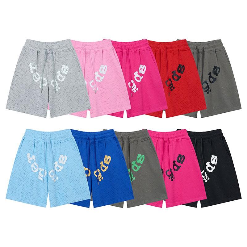 Unisex Streetwear Sparkly Rhinestone Letter Print Short Sleeve Tee Shorts Set Casual Outfit
