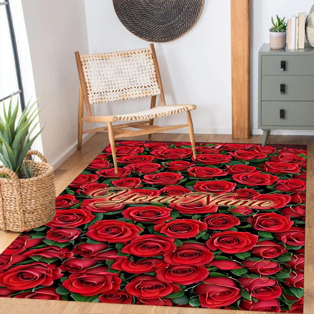 Rose Customize Your Name Carpet Design for Game Room Kitchen Study room Foyer Antislip Carpet Decorate Offices Perfect Gift for Women/Men