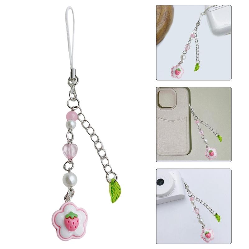 Elegant Acrylic Bead Phone Chain Phone Charm Pendant Portable Keychain Flower and Heart Leaves for Women's Fashion