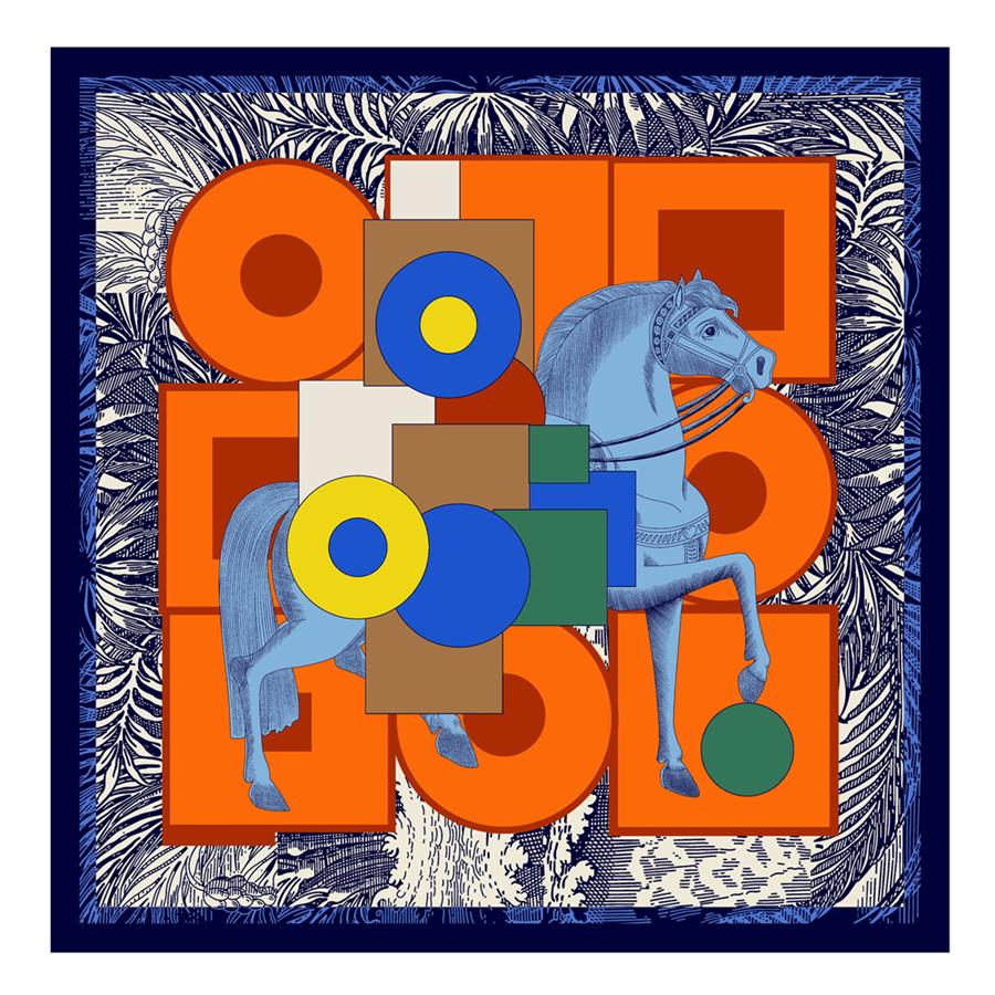 POBING Silk Scarf Women Large Shawls Spain Horse Square Scarves Wraps Bandana Luxury Kerchief Hijab Scarf Female Foulards 130CM