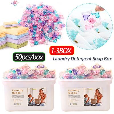 50 Stück/Karton Waschmittel Seifenschachtel 5 in 1 Waschmittel Flüssig Waschperlen Waschparfüm Flüssigkapsel Kugel für Zuhause Wohnheim