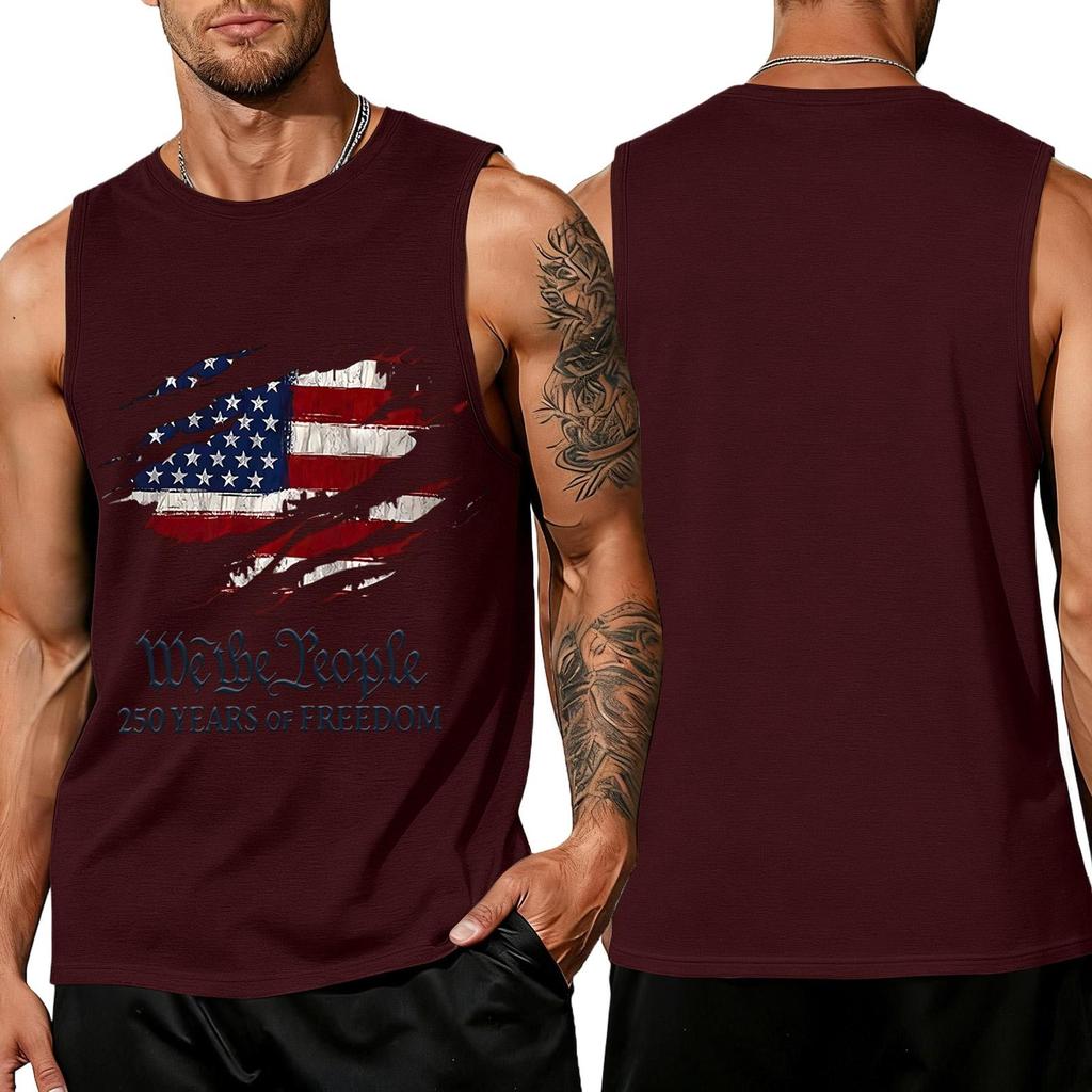 Independence Day Flag Printed Sleeveless Shirt, Men's Loose Casual Daily Summer Tank Top
