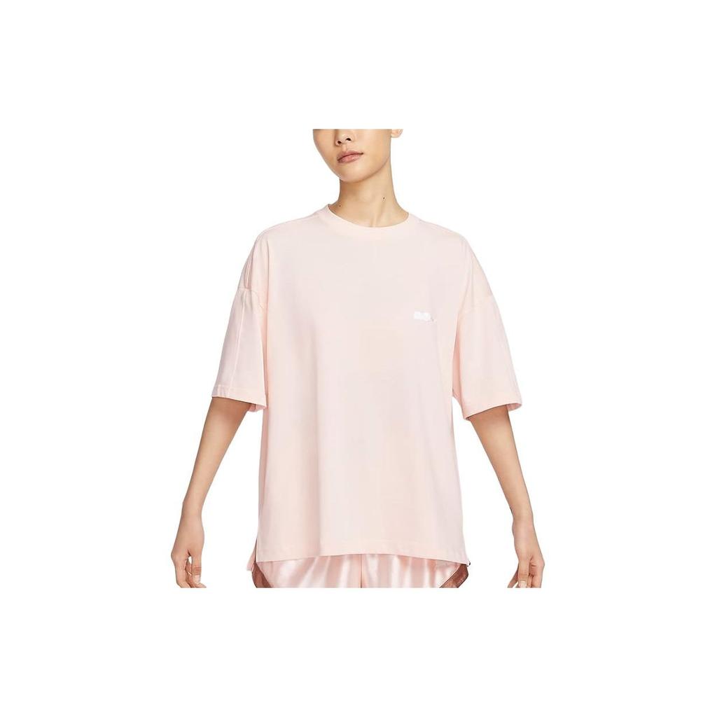 Nike Solid Color Logo Crew Neck Knit Breathable Short Sleeve T-Shirt Women Tops Ice-Pomegranate White FV0942-838