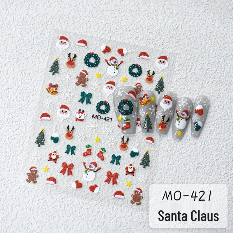 

3D Рождественские наклейки для нейл-арта: Разноцветные деревья, снежинки и Санта-Клаус