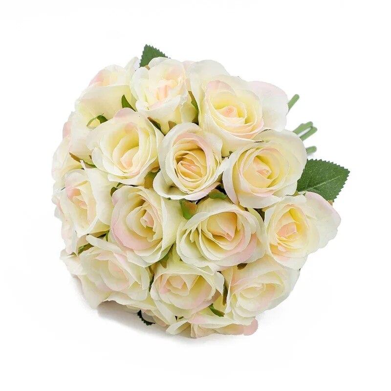 Seta Artificiale 18 Teste Fiore di Rosa Finto Bianco Damigella per Festa di Matrimonio Decorazione Casa Esterno Ufficio Decorazione Tavolo Fai da Te