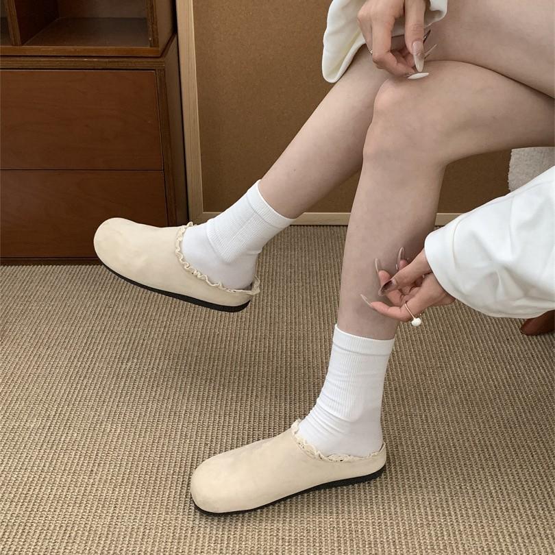 2025 spring and summer new thick-soled one-pedal lazy fashion round head half-drag soft-soled loafer bag outer wear head slippers women