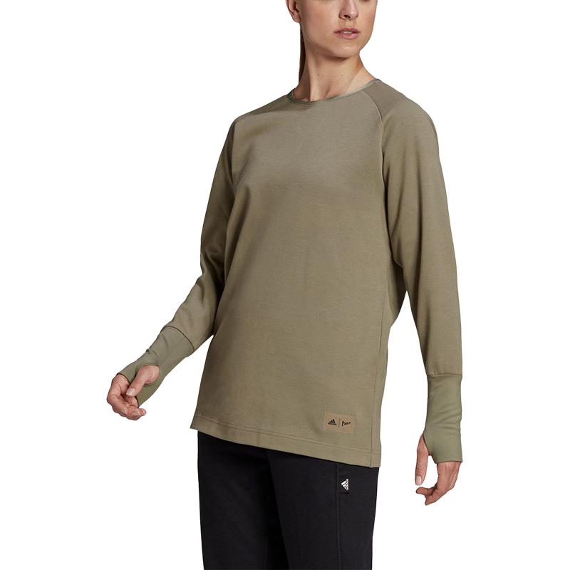 Adidas Parley Crew Sweatshirt Solid Color Brand Logo Sports Casual Loose Round Neck Sweatshirt Women sweatshirt Dark-Brown HG6632