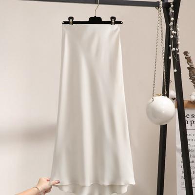 Women Skirt High Waist Satin Solid Clolor Elastic A-line Slim Fit Soft Breathable Ankle Length OL Commute Style Formal Party Prom Maxi Skirt