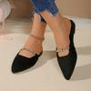 Fashion Sexy Leopard Pointed Toe Slippers Women 2025 Summer Suede Flat Heels Shoes Women Crystal Chain Slip On Black Daily Shoes