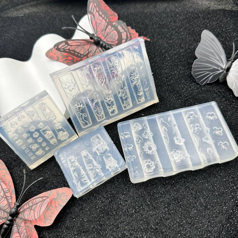 3D Retro Chinese Knot Silicone Nail Carving Mold Sweet Flower Nail Templates Diy Nail Art Decoration Manicure Design Tools