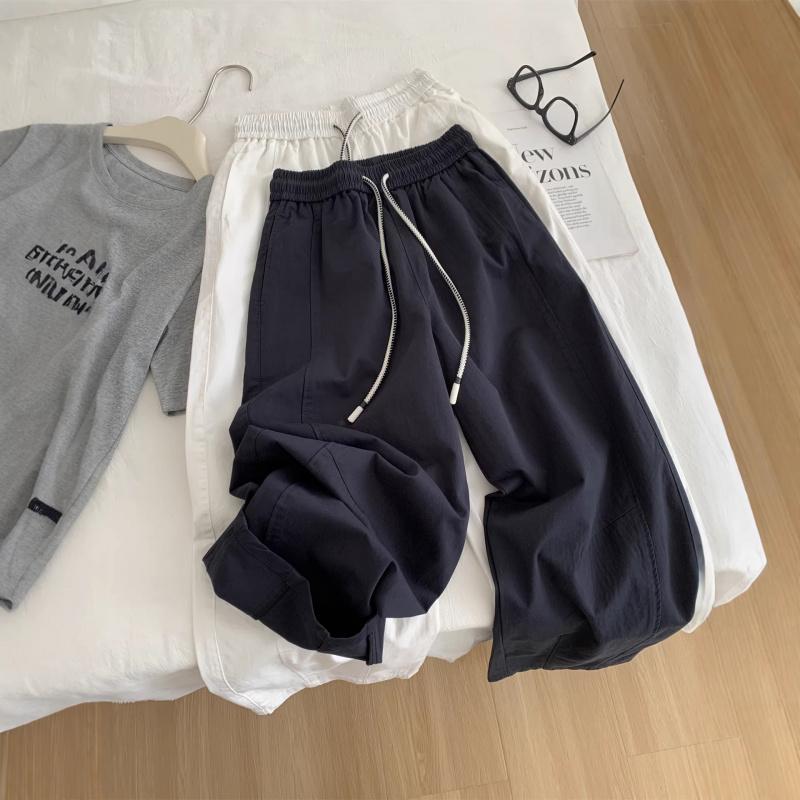 2026 Spring/Summer Vintage Washed Cotton Pants for Women, Korean Style Wide-Leg Cropped Pants