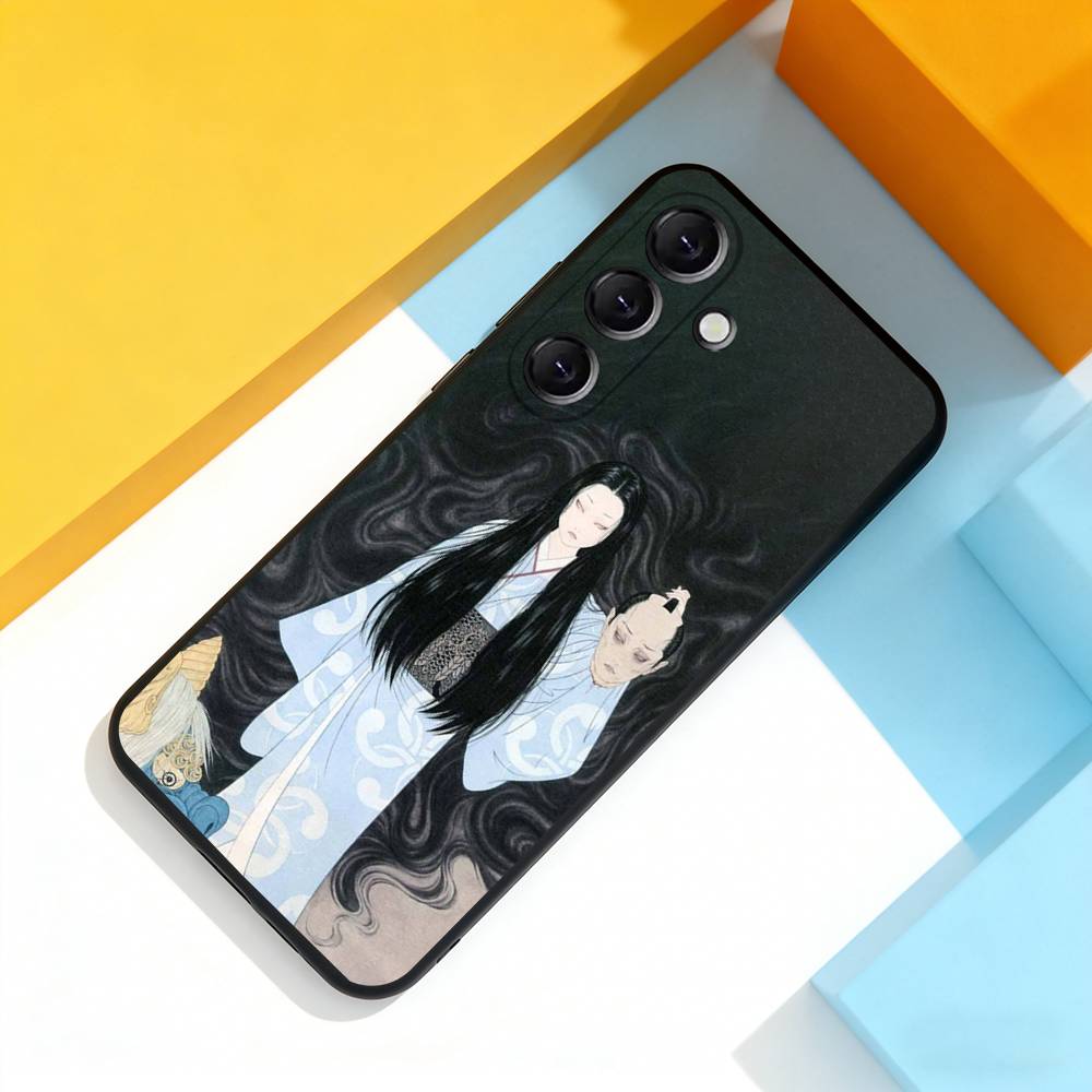 J-Japan Style Ukiyo-e Cool Phone Case For Samsung Galaxy A 73,72,51,53,52,71,22,5G,Note,J7,8,9 Soft Black Cover