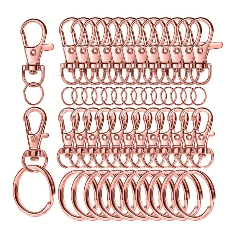 60 Pieces Metal Swivels Lobster Claw Clasp Hook With Flat Key Rings for Keychain Jewelry Making Accessories