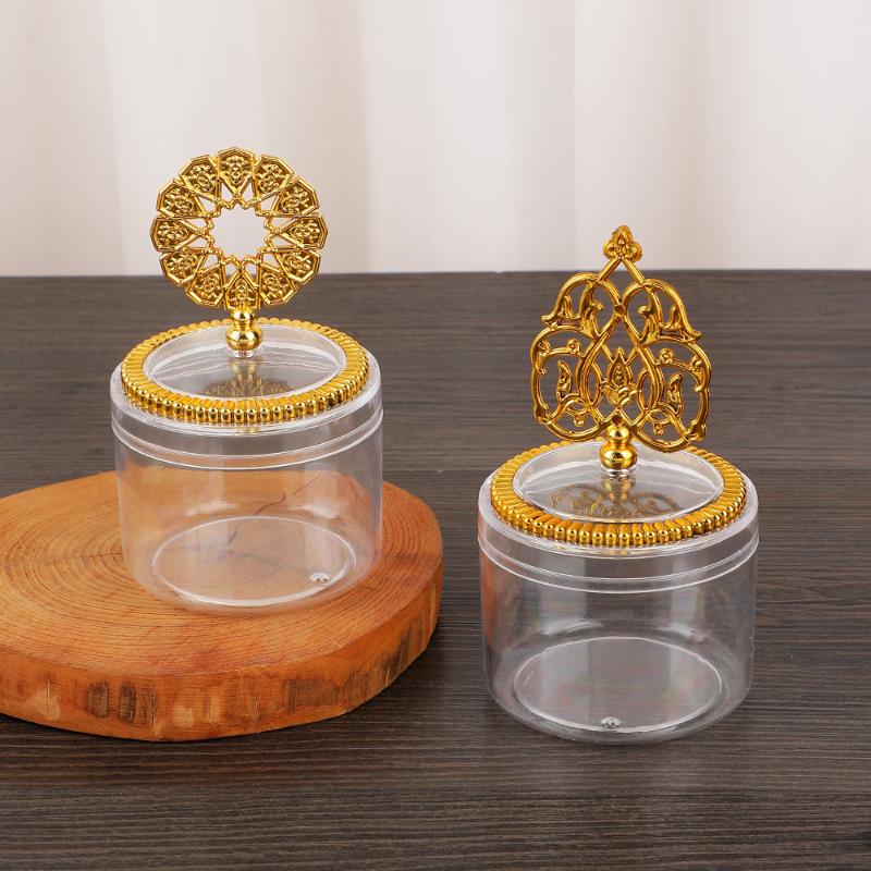 Eid Mubarak Middle Eastern Round Snack Tray Metal Plastic Ramadan Candy Nut Dessert Container Decorative Food Presentation Party