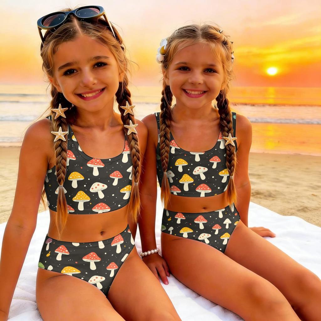 Girls Two Piece Swimsuit Set Tankini Top and Bottoms Kids Swimwear Beachwear Summer Bathing Suit for Children