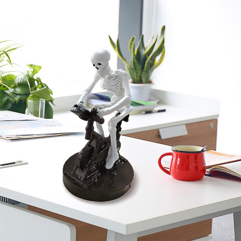 Skeleton Riding On Bikes Sculpture Halloween Decor Spooky Skeleton Bicycles Halloween Figurine Skeleton Riding A Bikes Statues