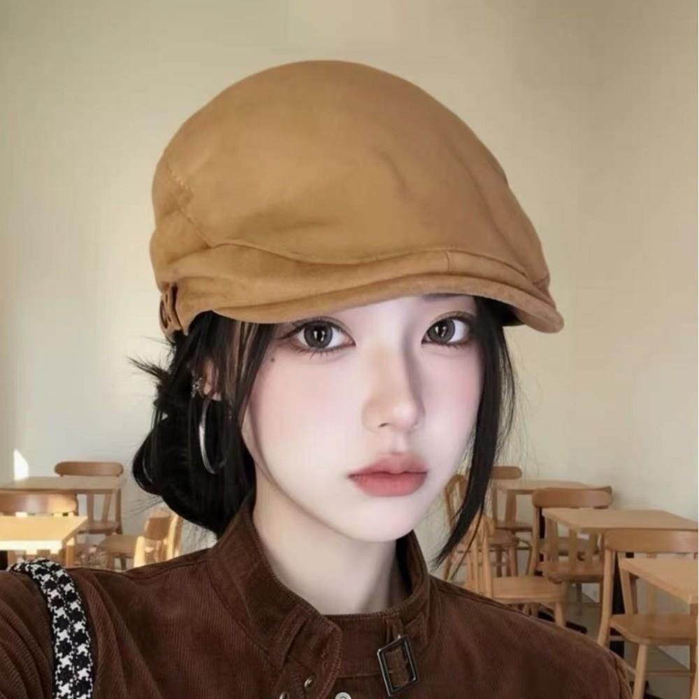 55cm to 59cm Vintage Beret Hat Suede Earflap Cap Artistic Hat Retro Newsboy Cap Outdoor Activities