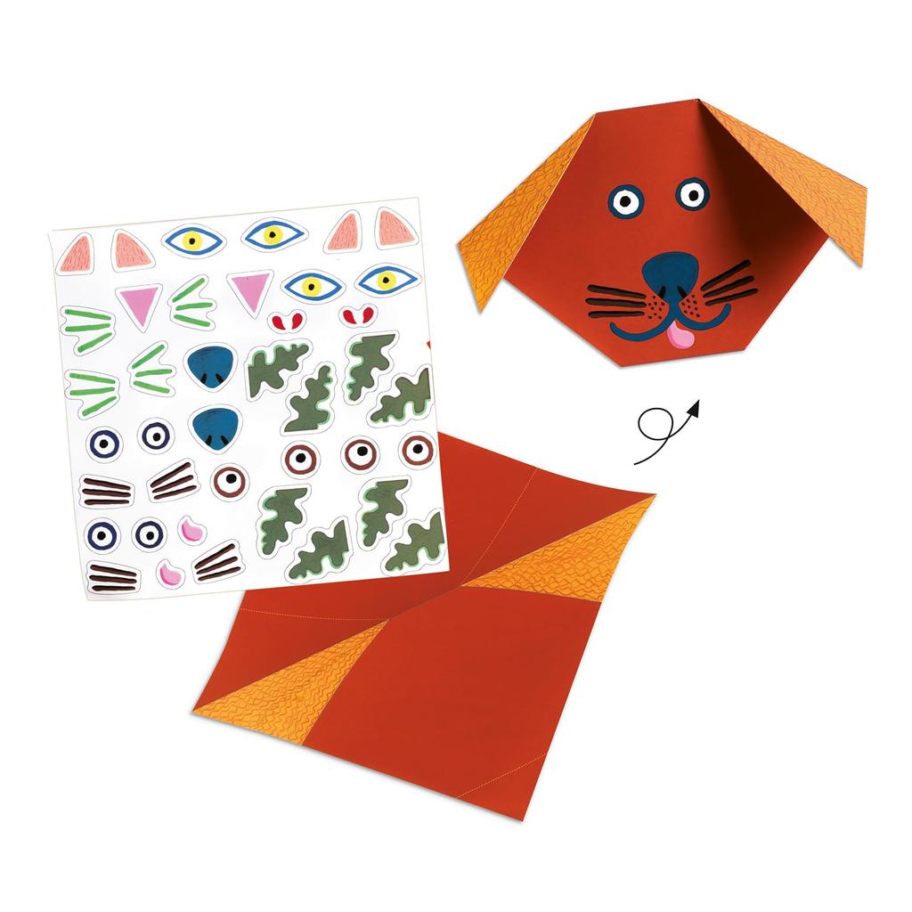 DJECO Origami Dieren met Instructies en Stickers, Ontwikkeling van Vingerbehendigheid, Montessori, Leeftijden 4, 5, 6, 7, Jongens en Meisjes, Kleuterschool en