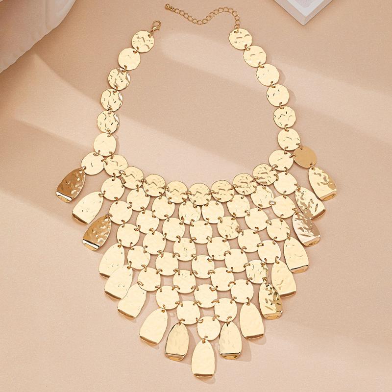 Metalowy cekinowy geometryczny przesadzony wisiorek naszyjnik łańcuszek kobiety dziewczęta biżuteria imprezowy prezent