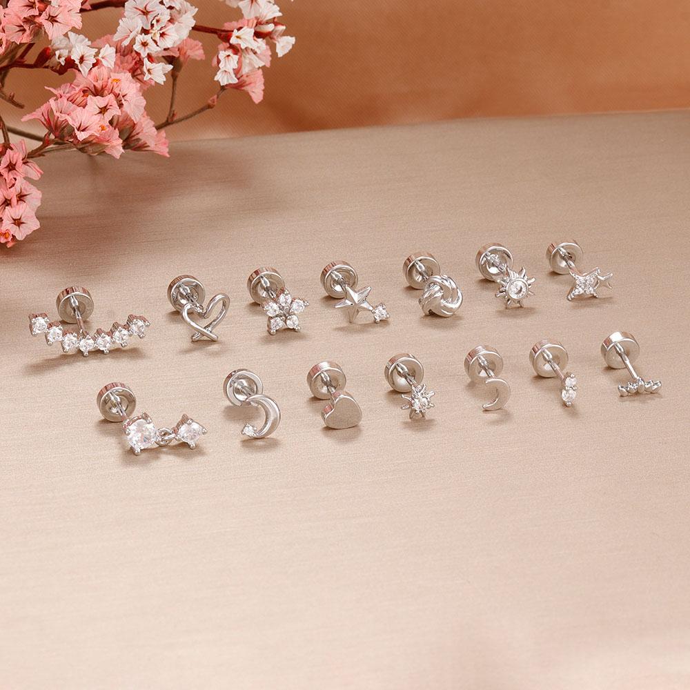 1PC Stainless Steel Star Moon Cartilage Piercing Earrings 18K Gold Plated Helix Tragus Ear Stud Earring Body Jewelry Bijoux Gift