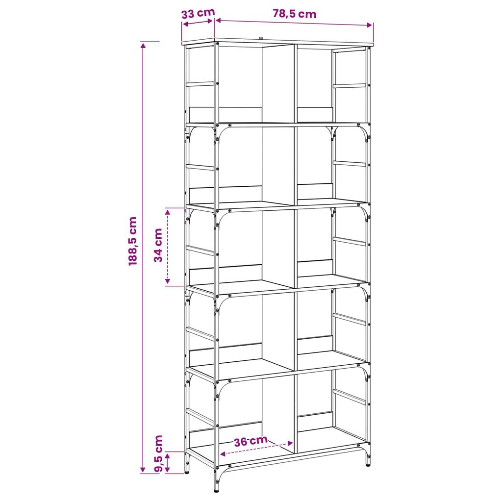 Shelf 4 Tiers 78.5 x 33 x 188.5 cm Metal PB Artisan Oak